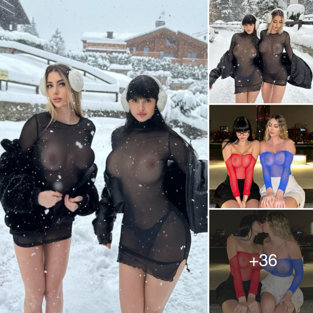 Martina Vismara with her friends in see-through outfits