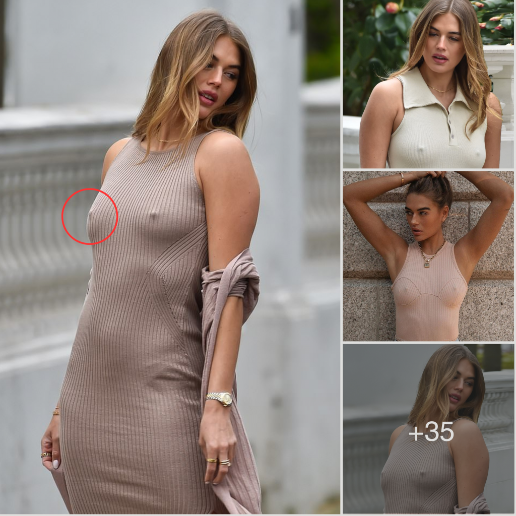 Arabella Chi goes braless in nude mini dress causing street riots